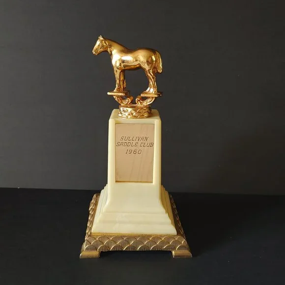 Vintage Trophy Horse on Gold & Ivory Base Sullivan Saddle Club 1960 Dodge Trophy